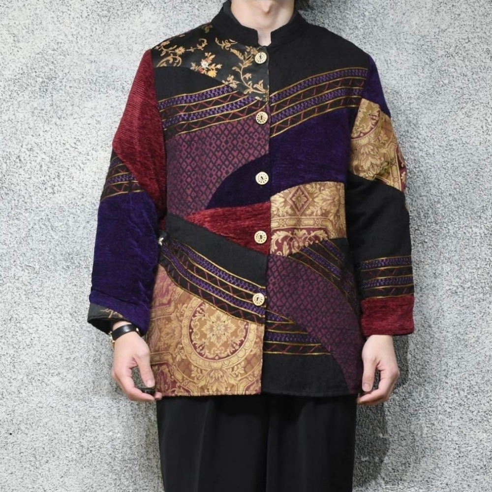 Vintage Indigo Moon Patchwork Embroidered Blazer … - image 1